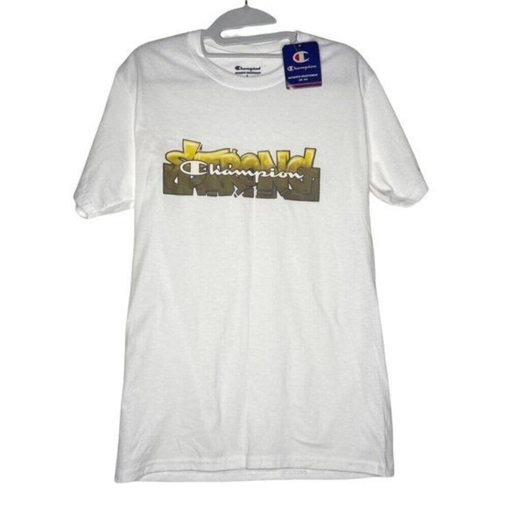Champion Mens Shirt Size S White NWT Graphic Short Sleeve T-Shirt Pull On
